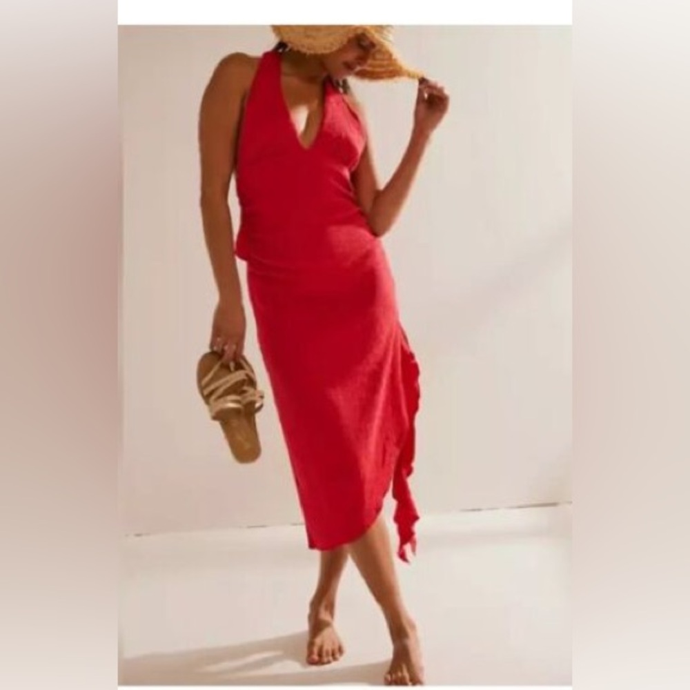 Free People “Take A Dip” midi halter dress in Lychee
